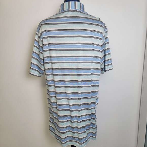Peter Millar Mens Sailing Blue Stripe Cotton Lisle Short Sleeve Golf Polo M - Picture 4 of 13